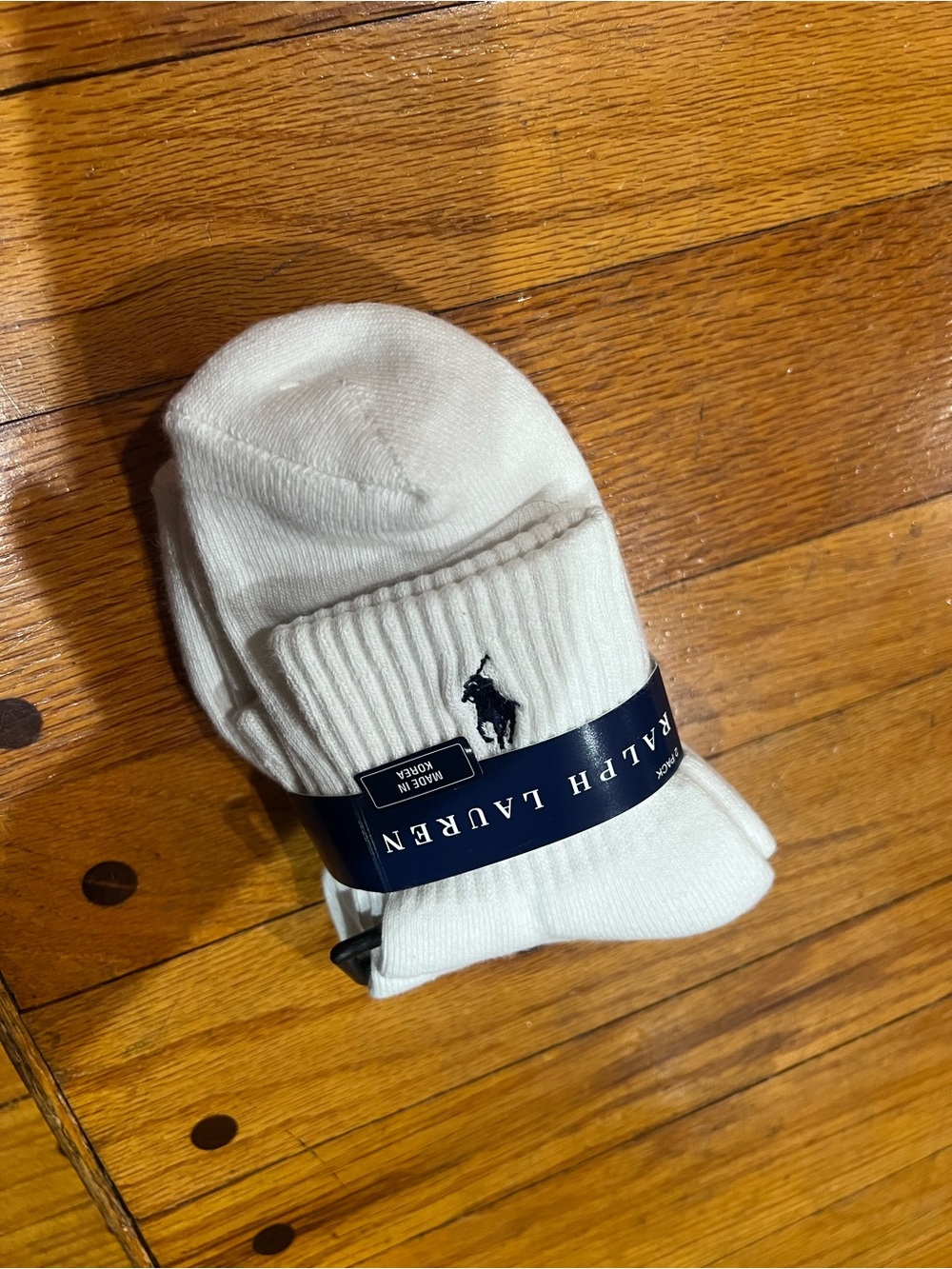 Ralph Lauren White Crew Socks with Black Polo Logo - NWT
